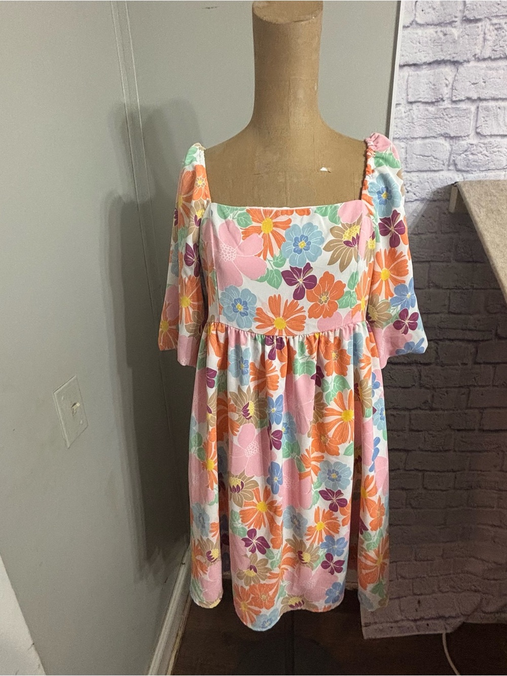 Floral Puff-Sleeve Women’s Dress - Pink Multi
